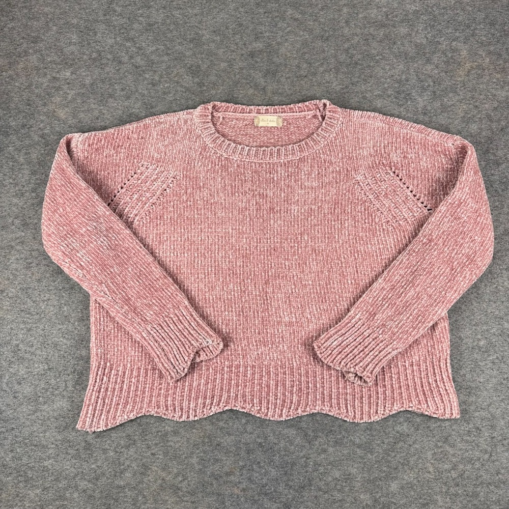 Altar'd State Pink Chenille Knit Scalloped Hem Boxy Sweater Womens Medium M